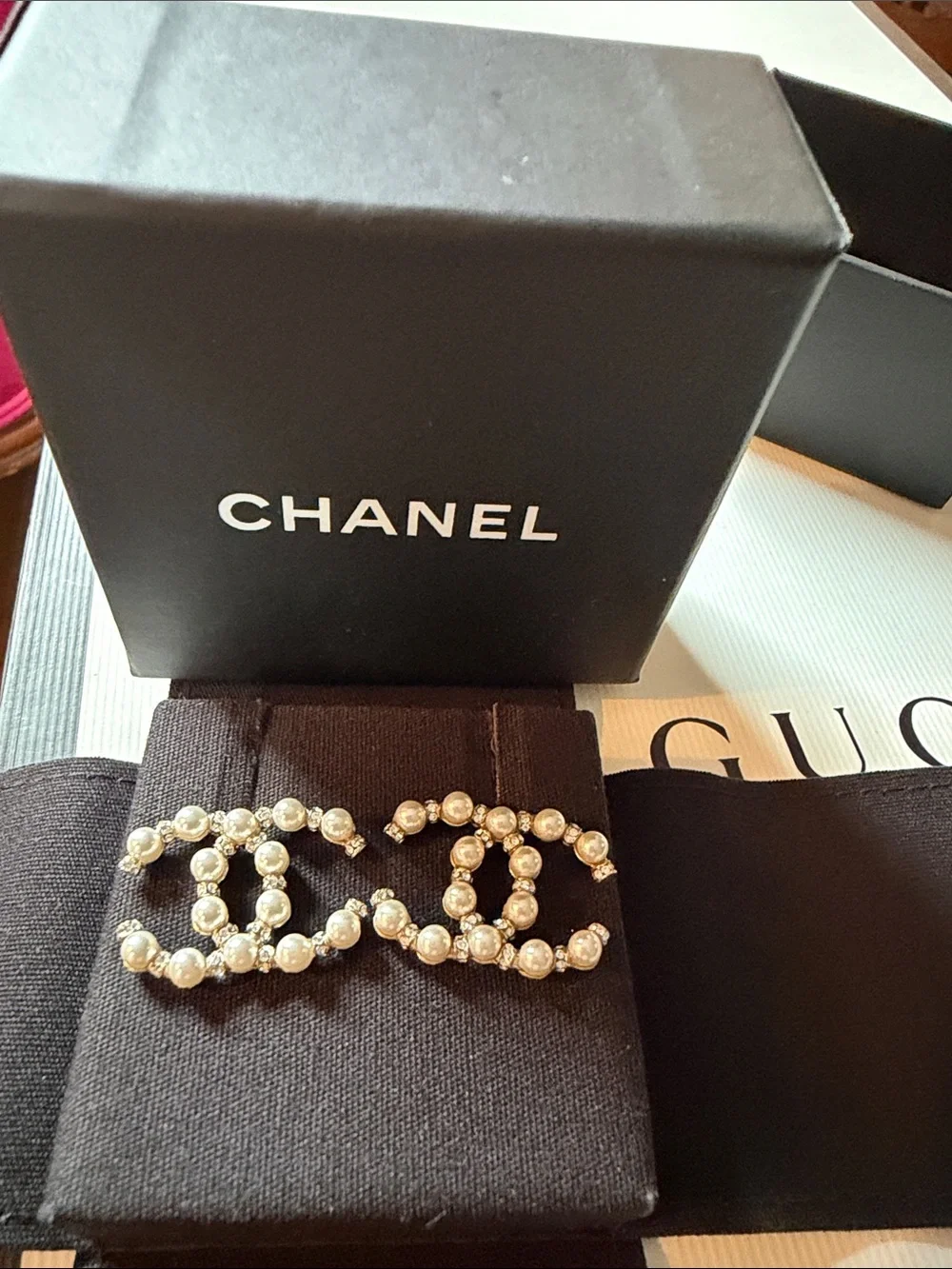 CHANEL Authentic Chanel Classic Pearl CC Logo Stud Earrings GHW